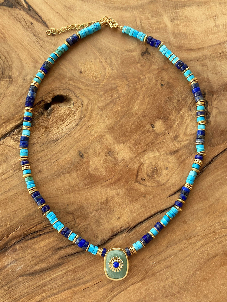 Collier perles doré Or jaune 18k, Lapis-lazuli, Amazonite - Maison Di Giorgio