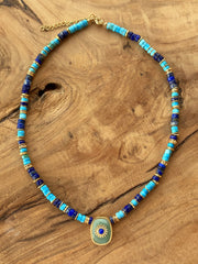Collier perles doré Or jaune 18k, Lapis-lazuli, Amazonite - Maison Di Giorgio