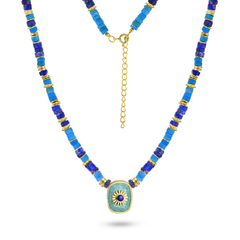 Collier perles doré Or jaune 18k, Lapis-lazuli, Amazonite - Maison Di Giorgio