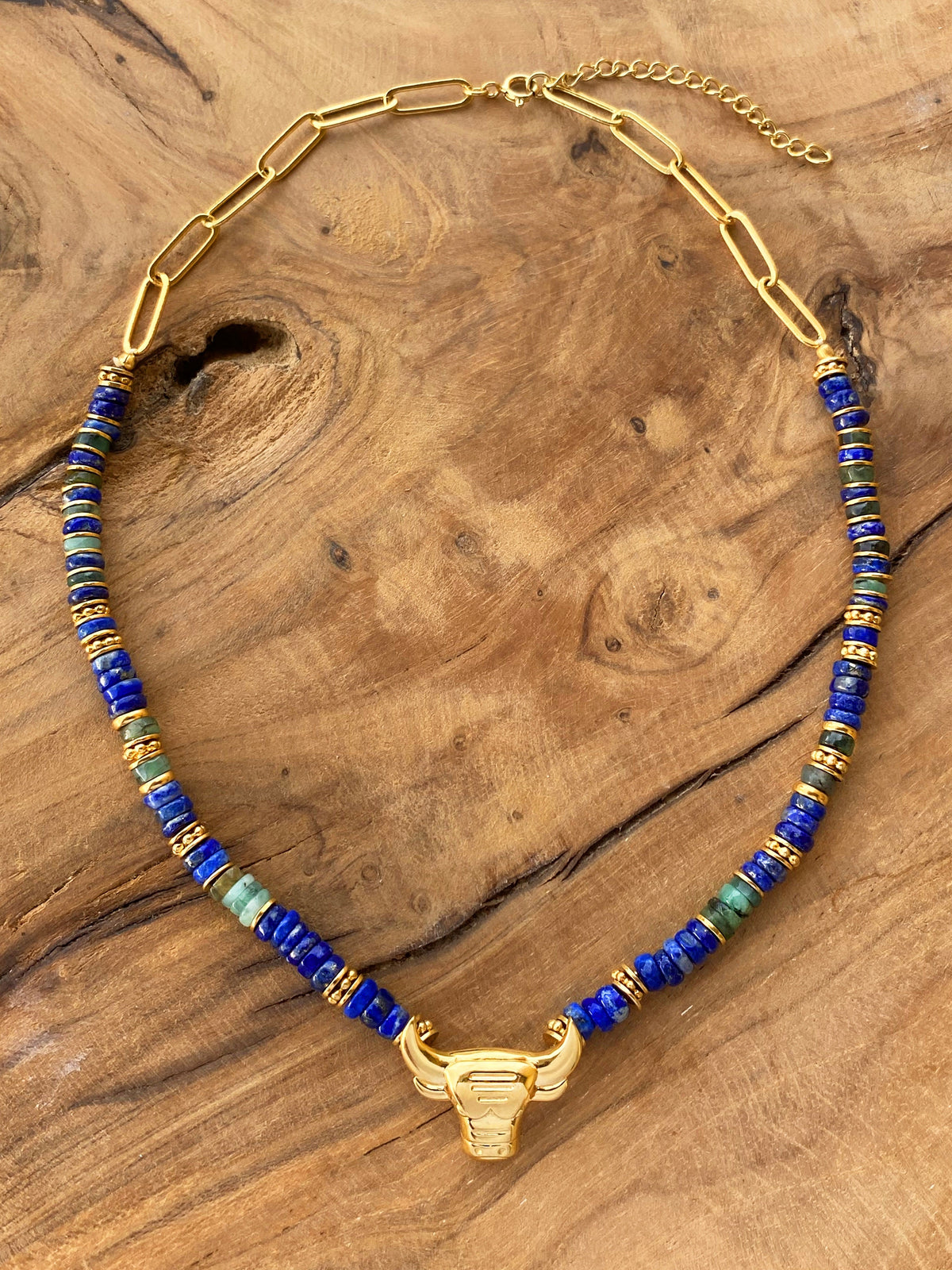 Collier perles doré Or jaune 18k, Lapis-lazuli, Jade - Maison Di Giorgio