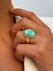 Bague dorée Or jaune 18k assemblée d'Amazonite - Maison Di Giorgio