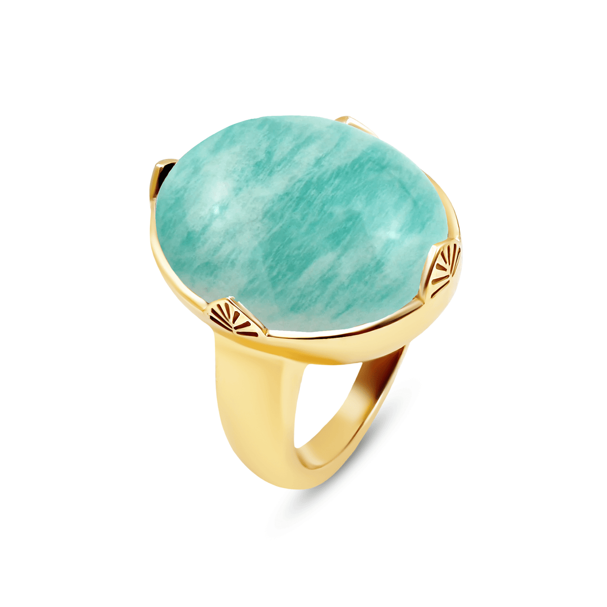 Bague dorée Or jaune 18k assemblée d'Amazonite - Maison Di Giorgio