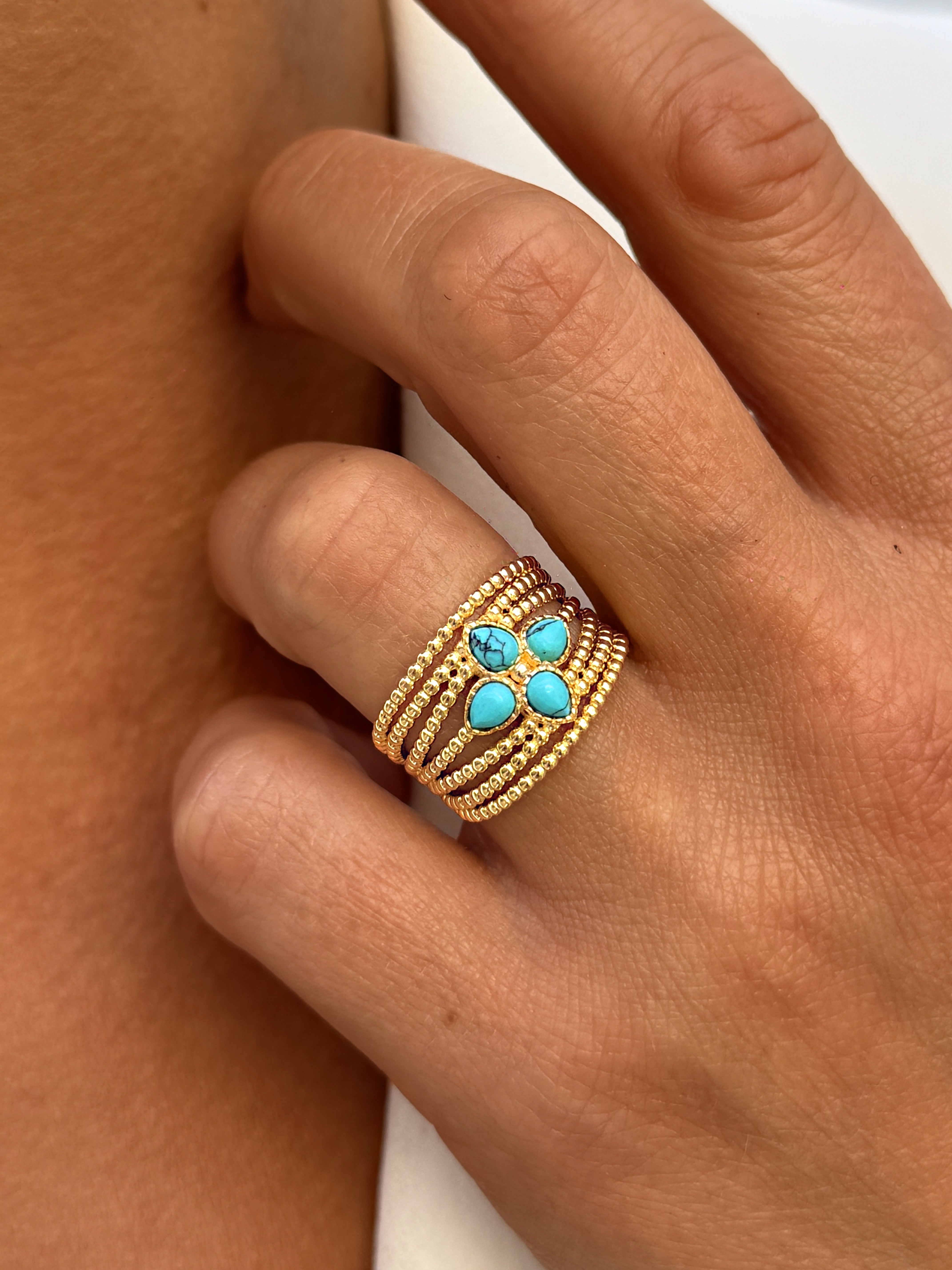 Bague dorée Or jaune 18k assemblée de Turquoise - Maison Di Giorgio