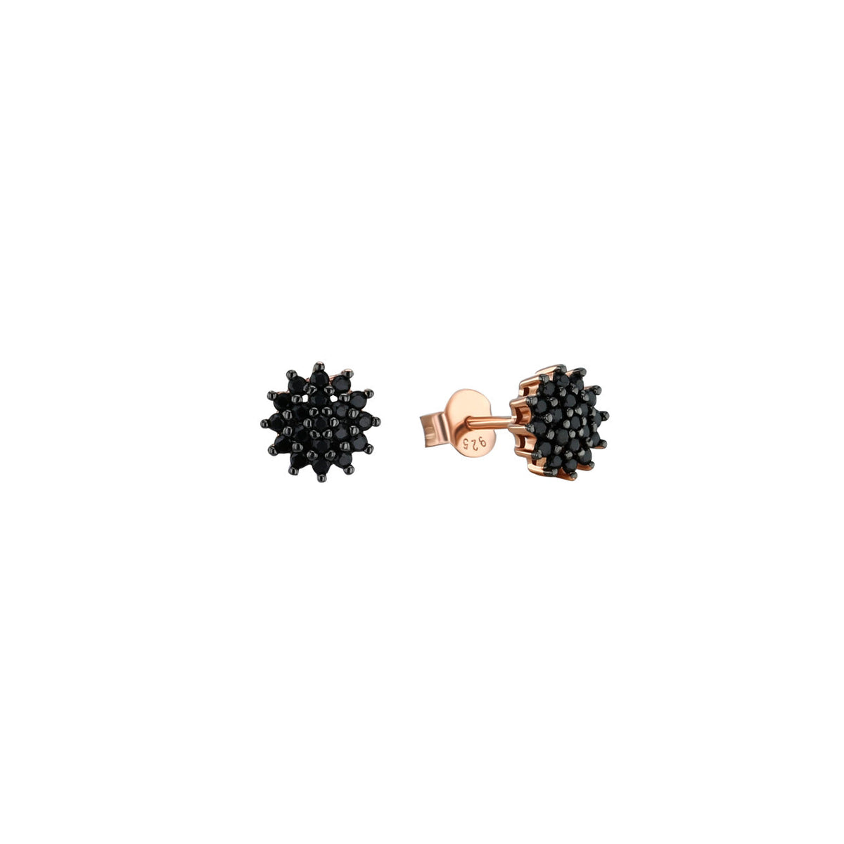 Boucles d'oreilles en Argent 925 doré Or rose 18k assemblées d'oxyde de zirconium noir