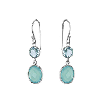 Boucles d'oreilles en Argent 925 plaqué Rhodium et assemblées de Topaze bleue et Calcédoine aqua - Maison Di Giorgio