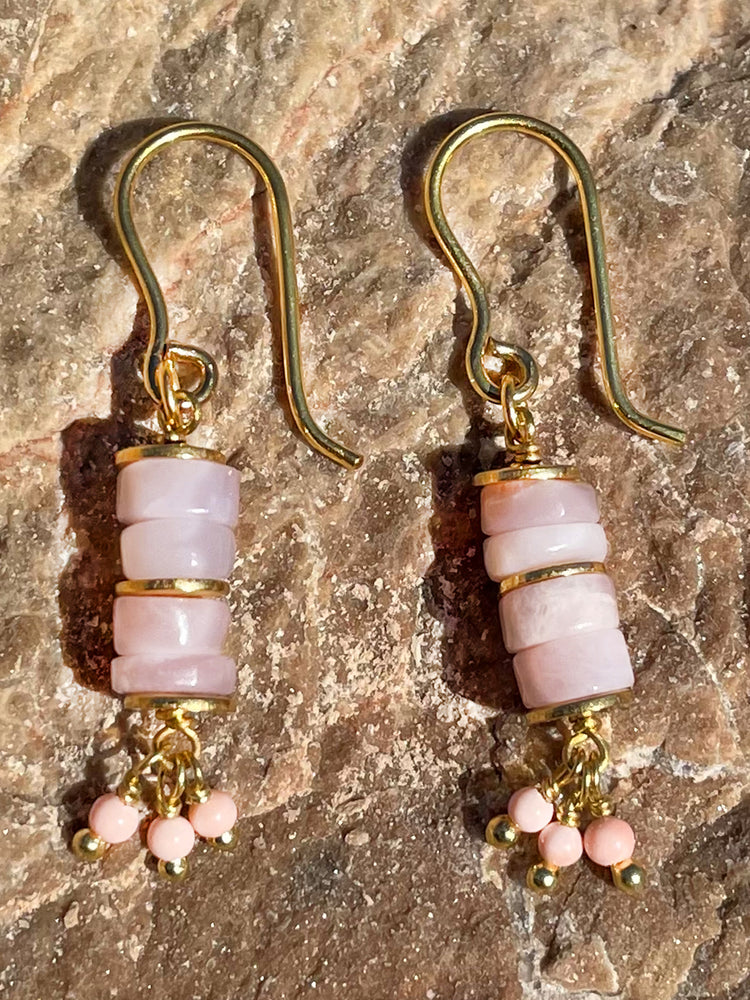 Boucles d'oreilles dorées Or jaune 18k assemblées d'Opale rose - Maison Di Giorgio