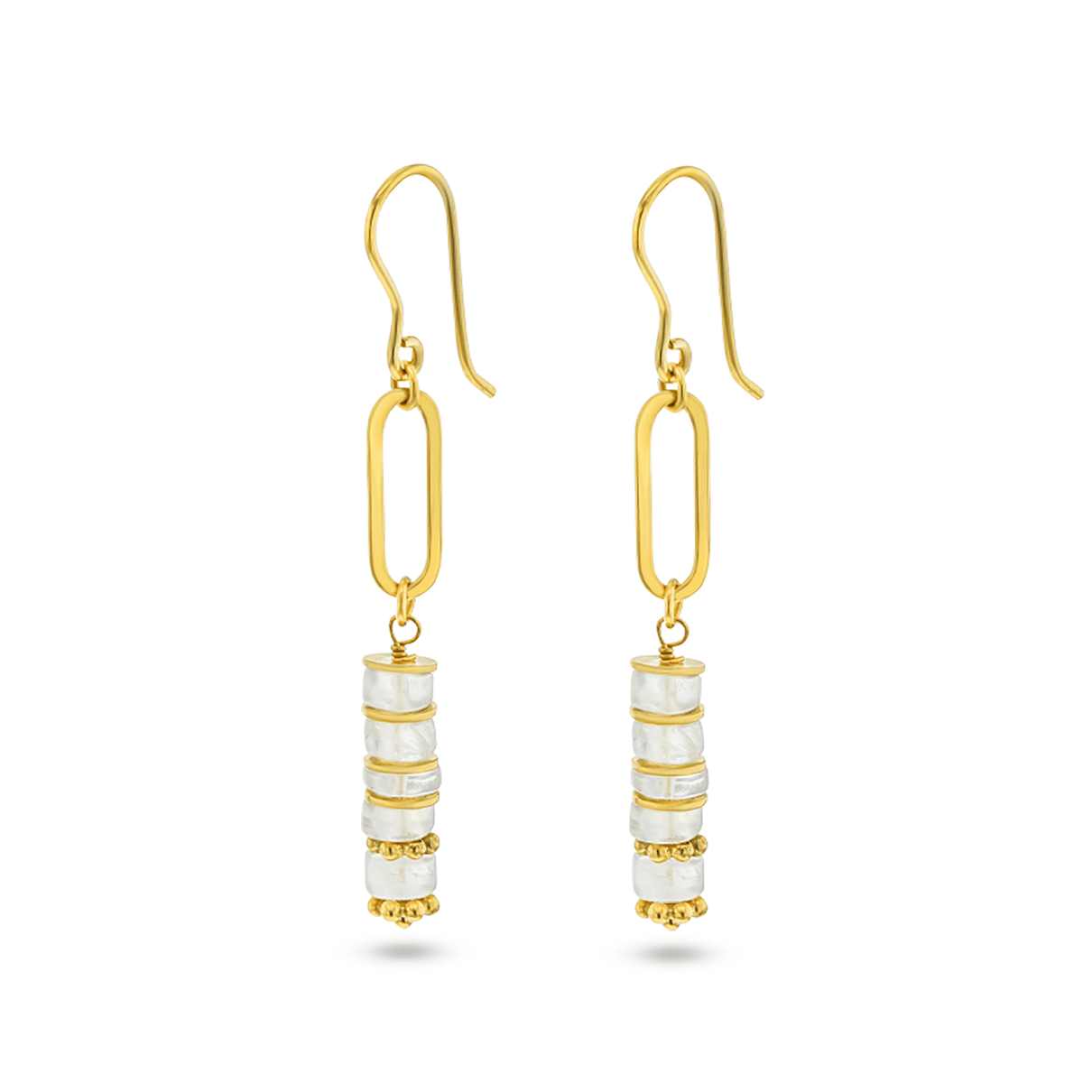Boucles d'oreilles dorées Or jaune 18k assemblées de Pierre de lune - Maison Di Giorgio