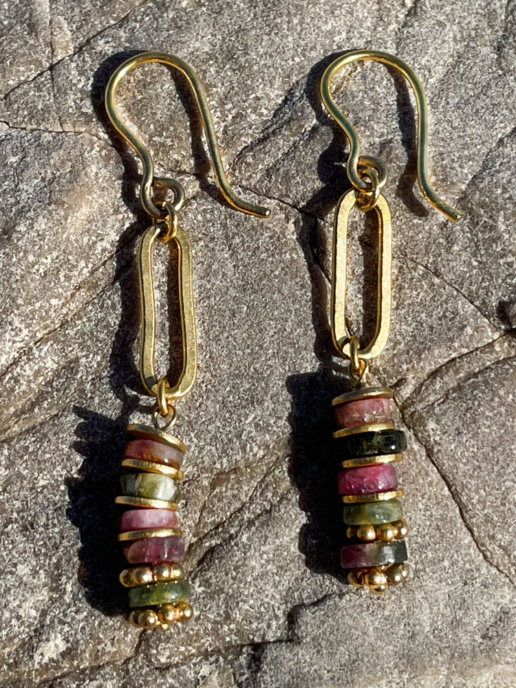 Boucles d'oreilles dorées Or jaune 18k assemblées de Tourmaline - Maison Di Giorgio