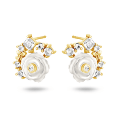 Boucles d'oreilles en Or jaune 9k assemblées de Nacre et de Topaze blanche - Maison Di Giorgio