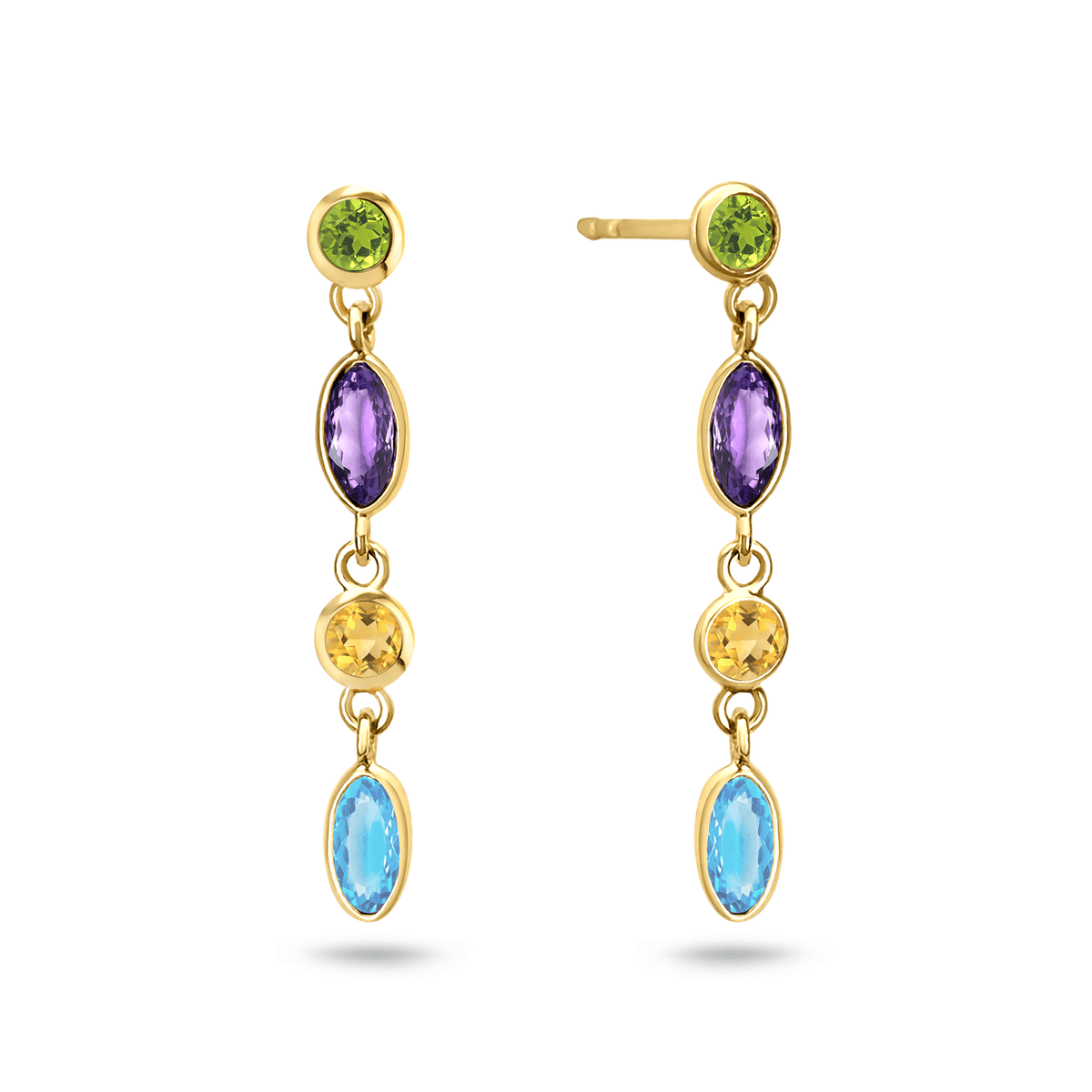 Boucles d'oreilles en Or jaune 9k assemblées de Péridot, Citrine, Améthyste et Topaze bleu suisse - Maison Di Giorgio