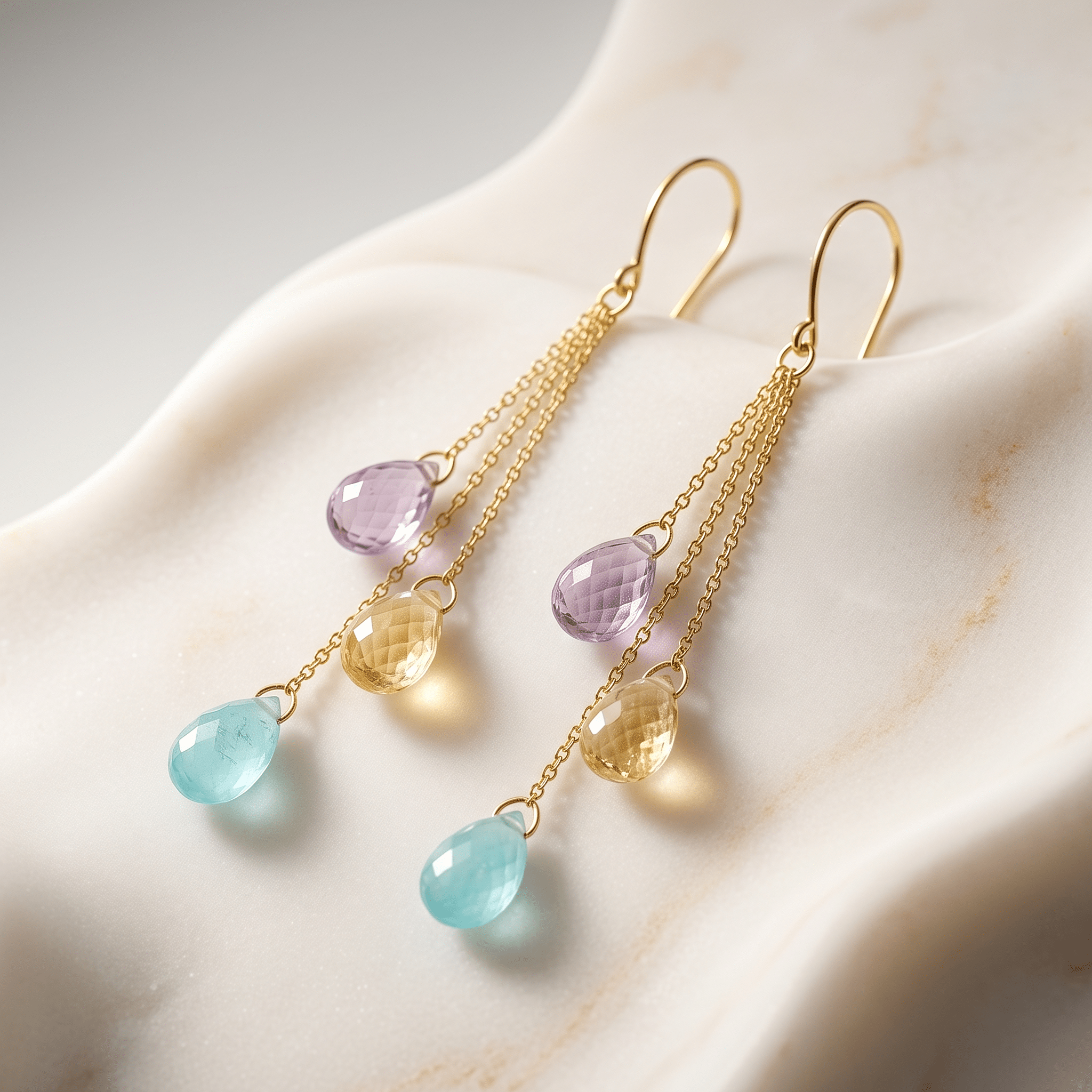 Boucle d'oreille - Or jaune 9k, Améthyste, Calcédoine et Citrine - Maison Di Giorgio