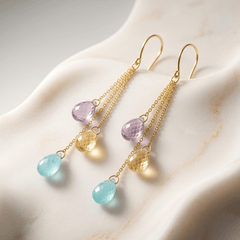 Boucle d'oreille - Or jaune 9k, Améthyste, Calcédoine et Citrine - Maison Di Giorgio