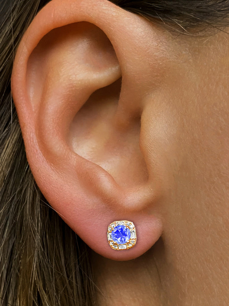 Boucles d'oreilles en Or jaune 9k assemblées de Diamant HSI, Tanzanite et Topaze blanche - Maison Di Giorgio
