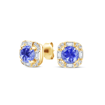 Boucles d'oreilles en Or jaune 9k assemblées de Diamant HSI, Tanzanite et Topaze blanche - Maison Di Giorgio