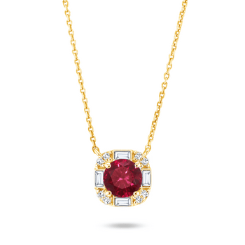 Collier en Or jaune 9k assemblé de Diamant HSI, Rubis et Topaze blanche - Maison Di Giorgio
