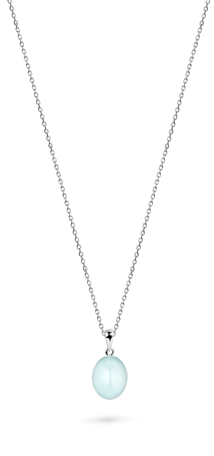 Pendentif en Or blanc 9k assemblé de Calcédoine aqua - Maison Di Giorgio