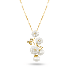Pendentif en Or jaune 9k assemblé de Perle, de Topaze blanche et de Nacre - Maison Di Giorgio
