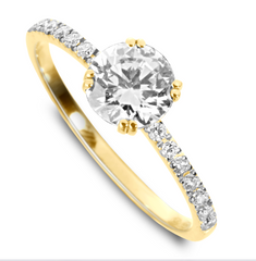 Bague en Or jaune 9k assemblée de Diamant HSI et Topaze blanche