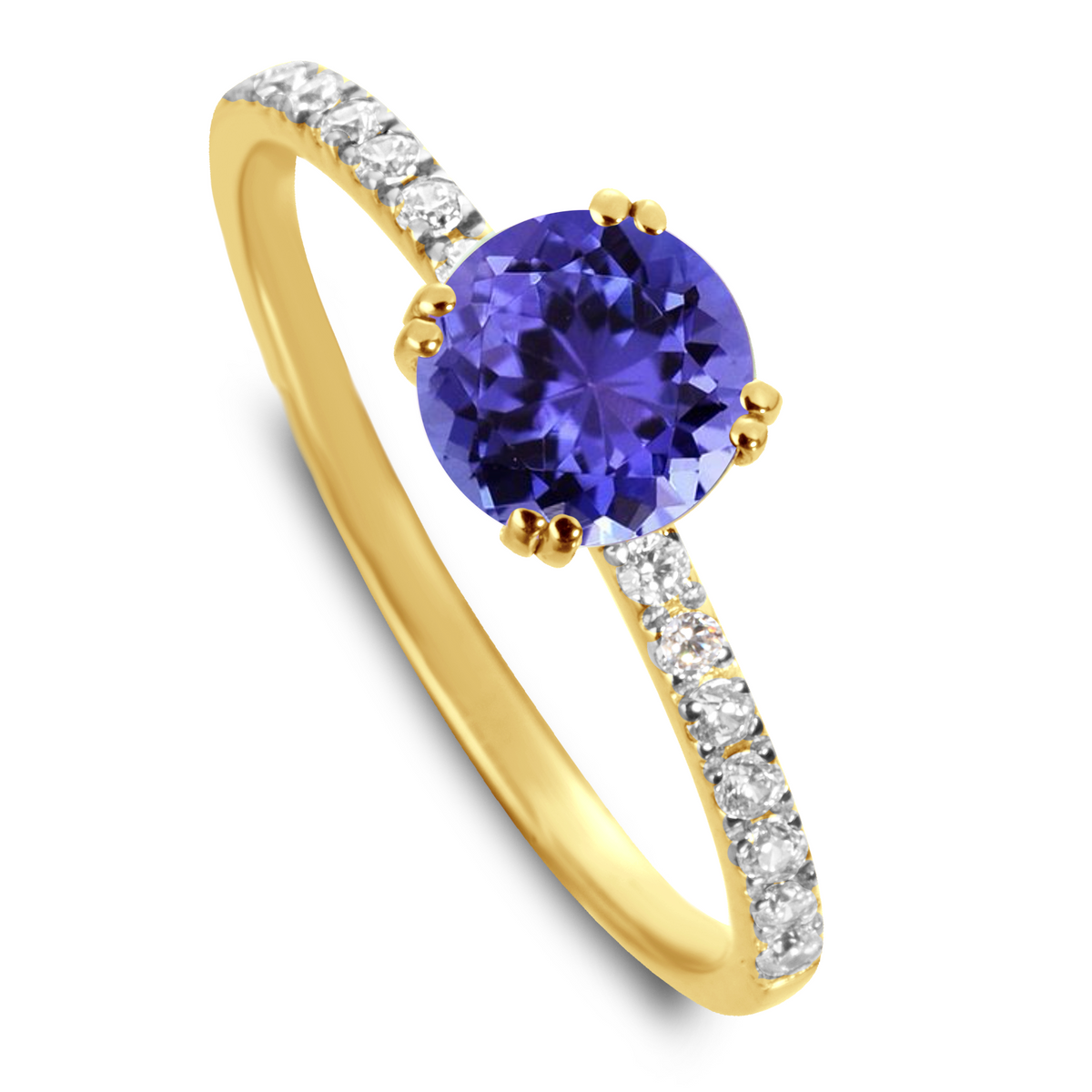 Bague en Or jaune 9k assemblée de Diamant HSI, Quartz et Tanzanite