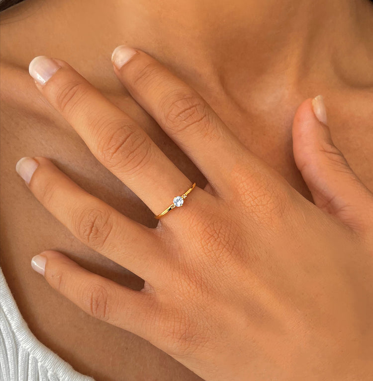 Bague en Or jaune 9k assemblée de Diamant HSI et Topaze blanche - Maison Di Giorgio