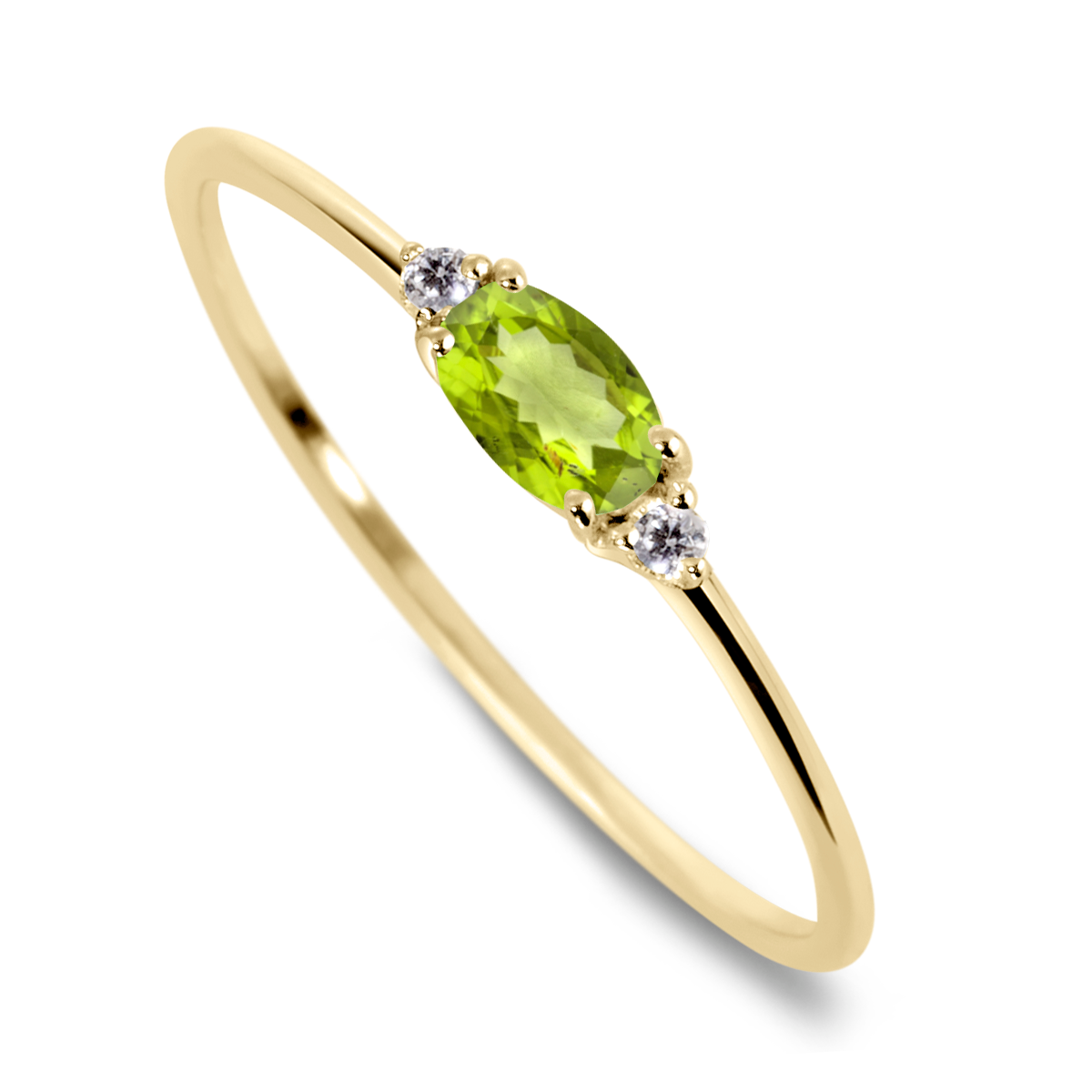 Bague en Or jaune 9k assemblée de Diamant HSI et Peridot