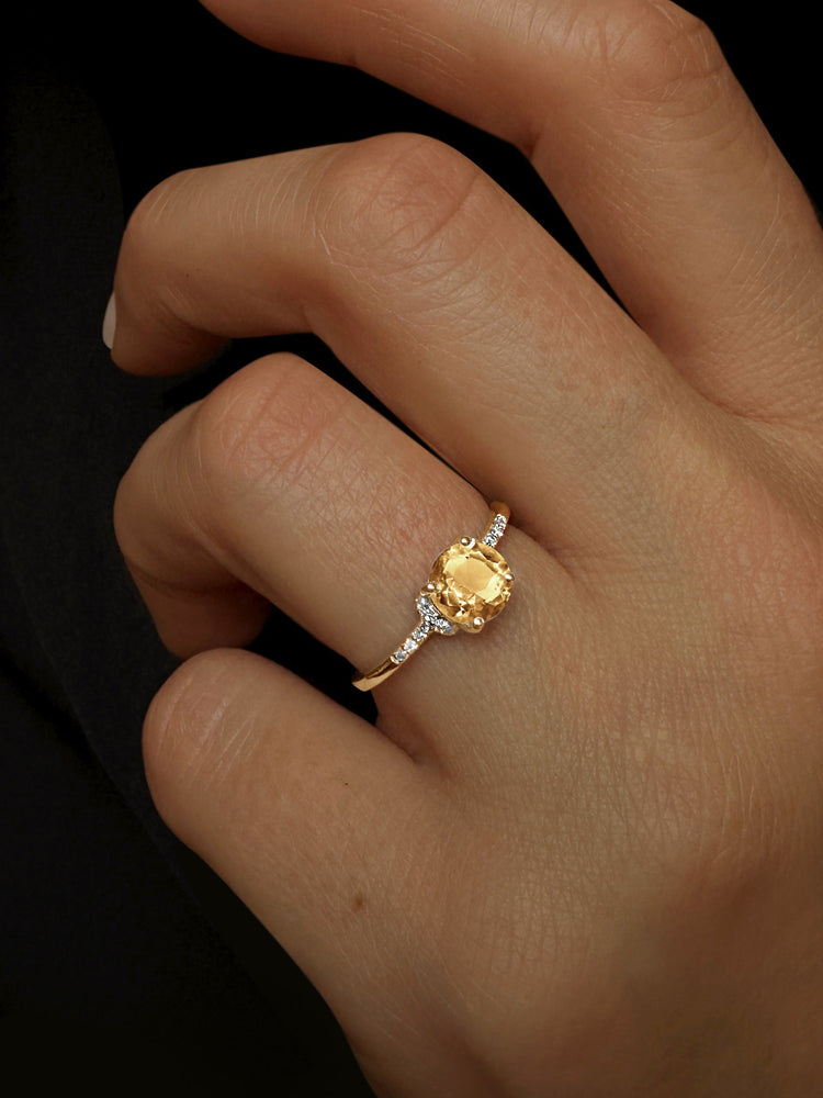 Bague en Or jaune 9k assemblée de Diamant HSI et Citrine - Maison Di Giorgio