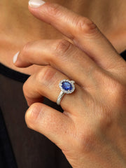 Bague en Or blanc 9k assemblée de Saphir et de Topaze blanche - Maison Di Giorgio