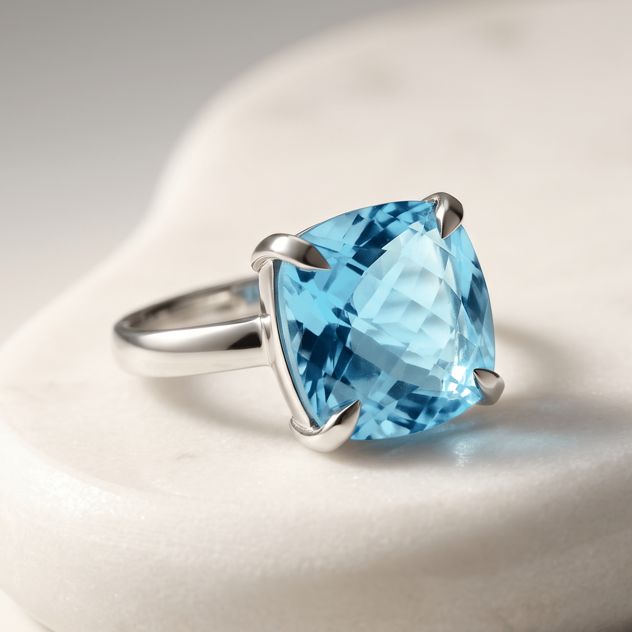 Bague en or blanc 9k rhodié, Topaze - Maison Di Giorgio
