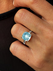 Bague en or blanc 9k rhodié, Topaze - Maison Di Giorgio