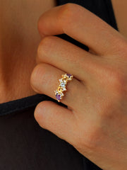 Bague en Or jaune 9k assemblée de Topaze bleu ciel, Améthyste, Citrine et de Topaze blanche - Maison Di Giorgio