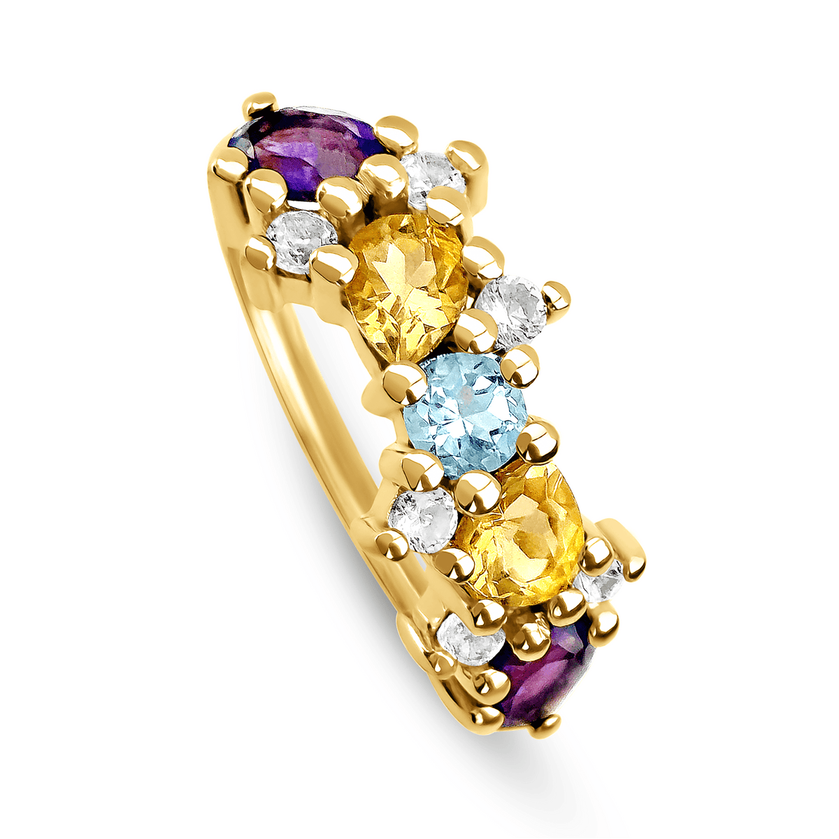 Bague en Or jaune 9k assemblée de Topaze bleu ciel, Améthyste, Citrine et de Topaze blanche - Maison Di Giorgio