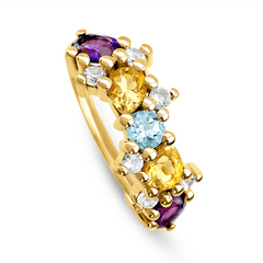 Bague en Or jaune 9k assemblée de Topaze bleu ciel, Améthyste, Citrine et de Topaze blanche - Maison Di Giorgio