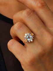 Bague en Or jaune 9k assemblée de Topaze bleu ciel, Perle, Améthyste, Topaze blanche et de Citrine - Maison Di Giorgio