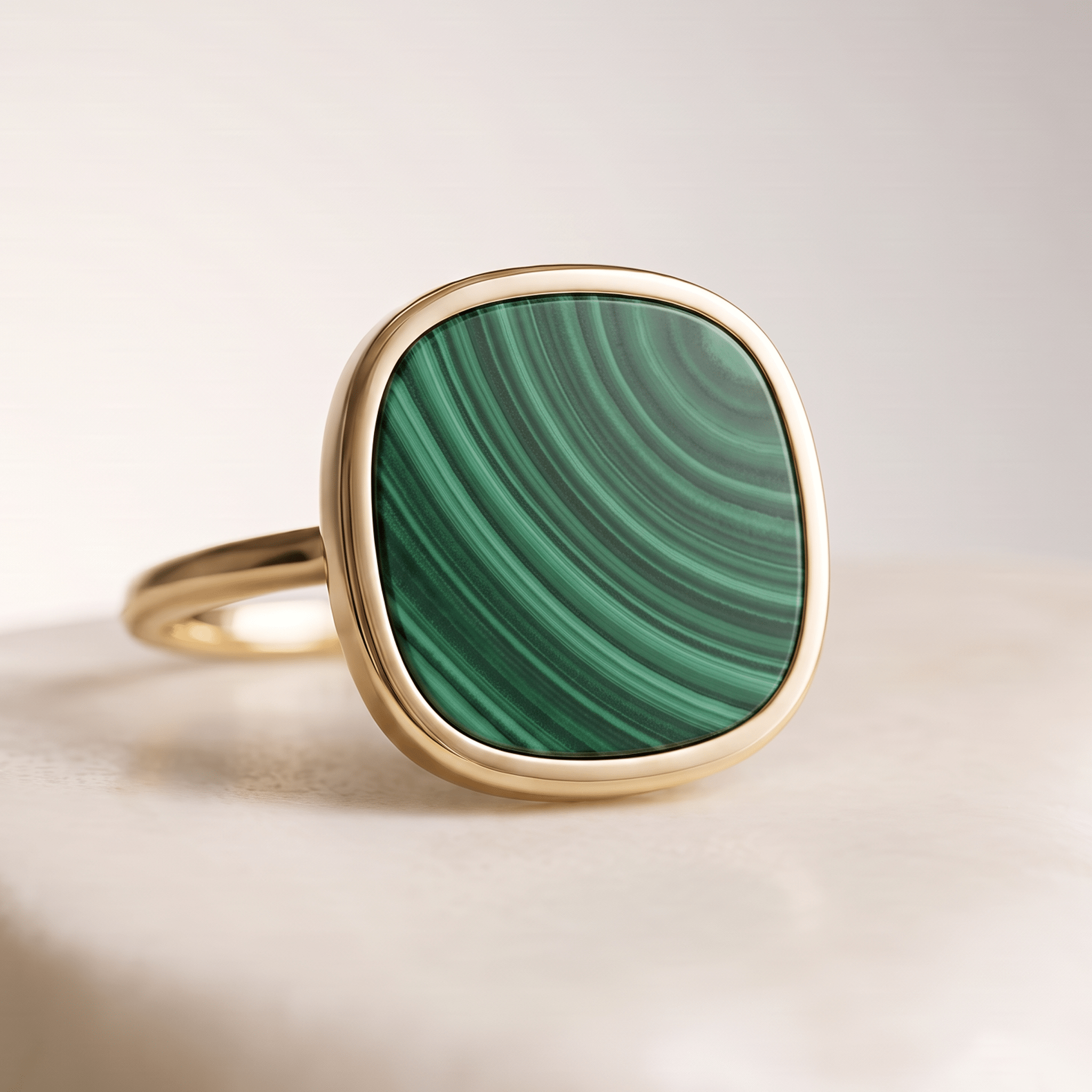 Bague - Or jaune 9k et Argent 925, Malachite - Maison Di Giorgio