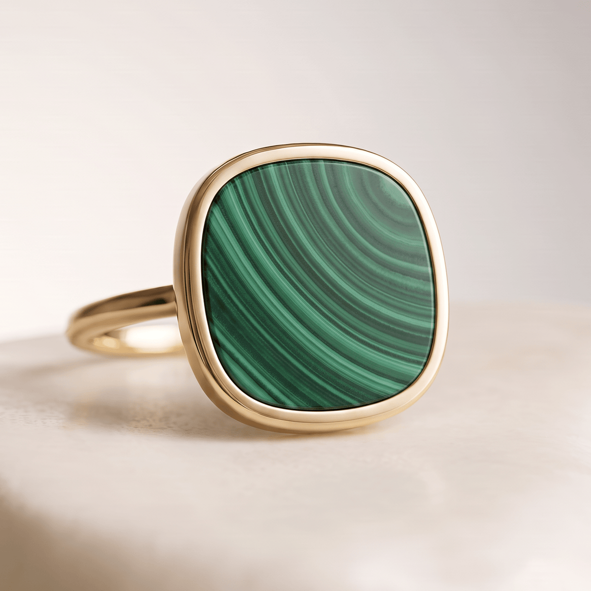 Bague - Or jaune 9k et Argent 925, Malachite - Maison Di Giorgio