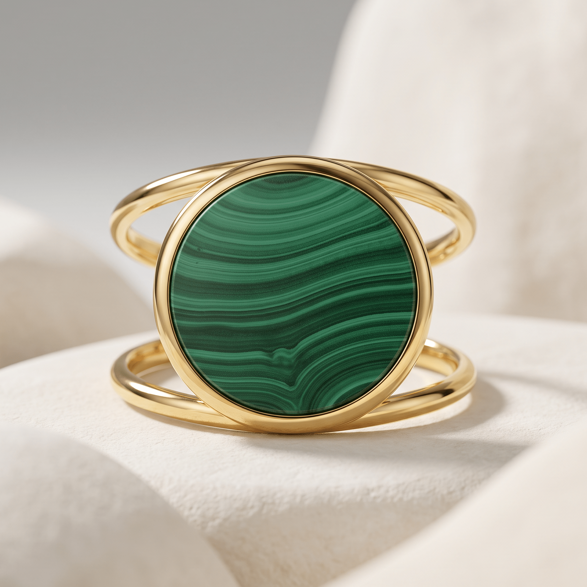 Bague - Or jaune 9k et Argent 925, Malachite - Maison Di Giorgio