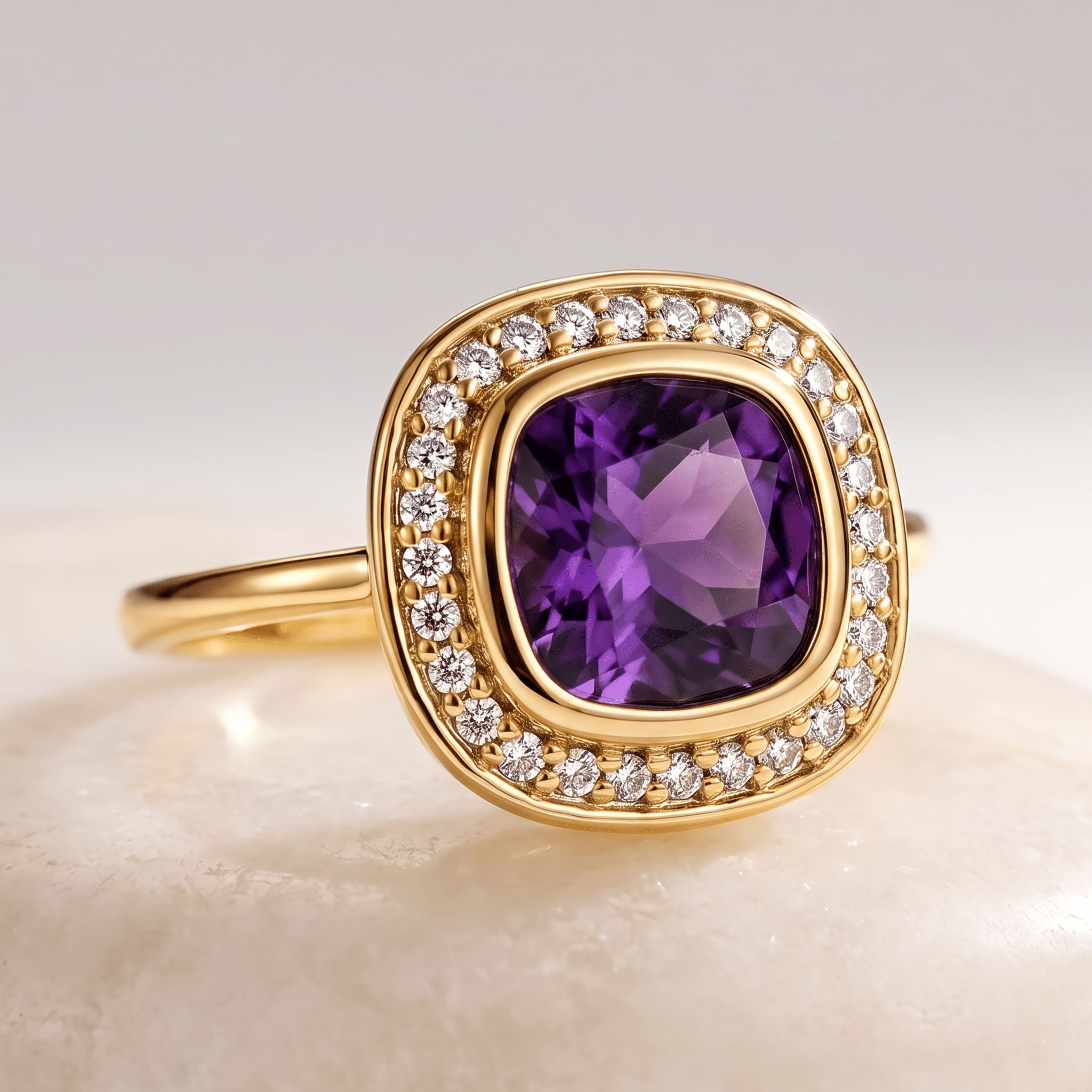 Bague - Or jaune 9k et Argent 925, Diamant et Améthyste - Maison Di Giorgio