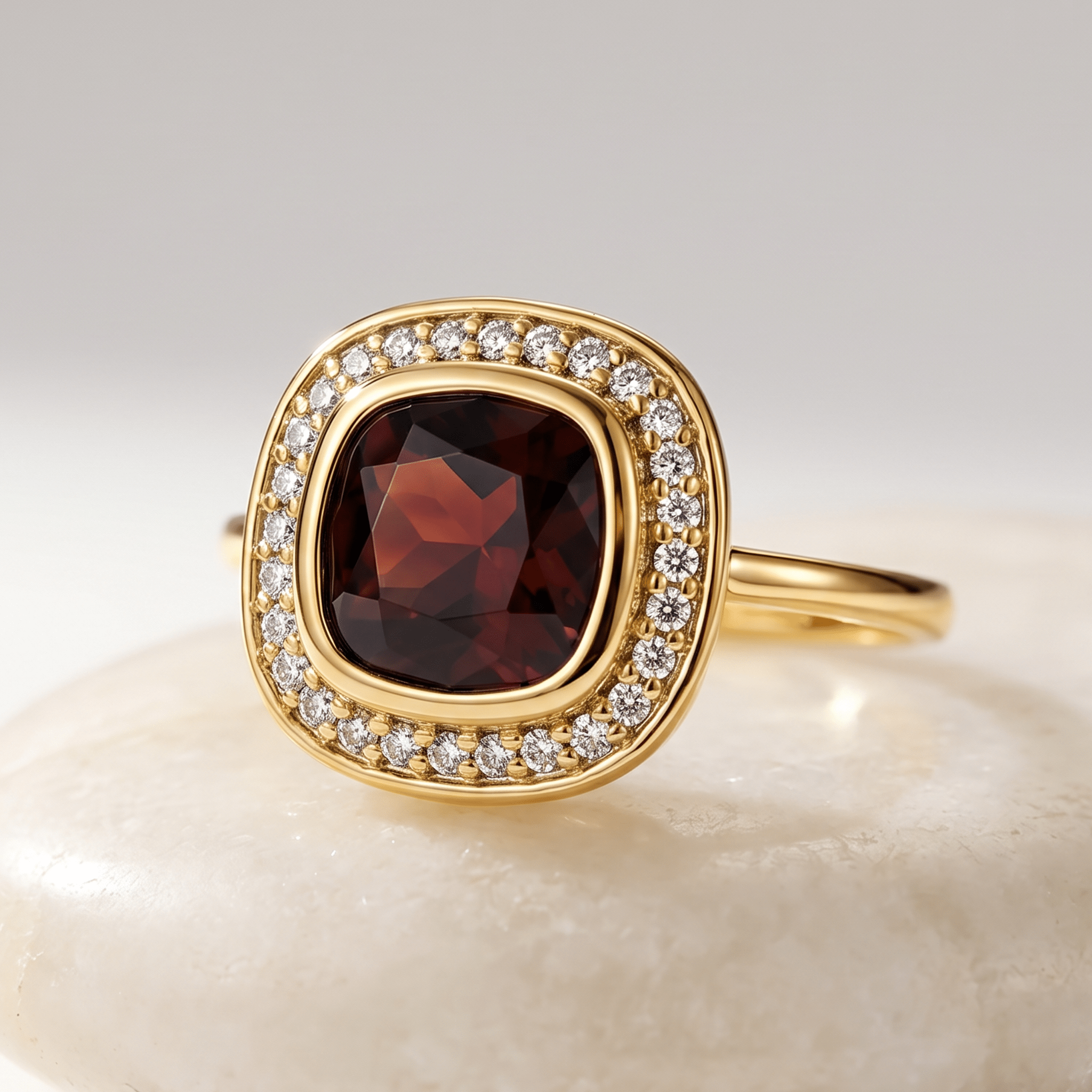 Bague - Or jaune 9k et Argent 925, Diamant et Grenat - Maison Di Giorgio