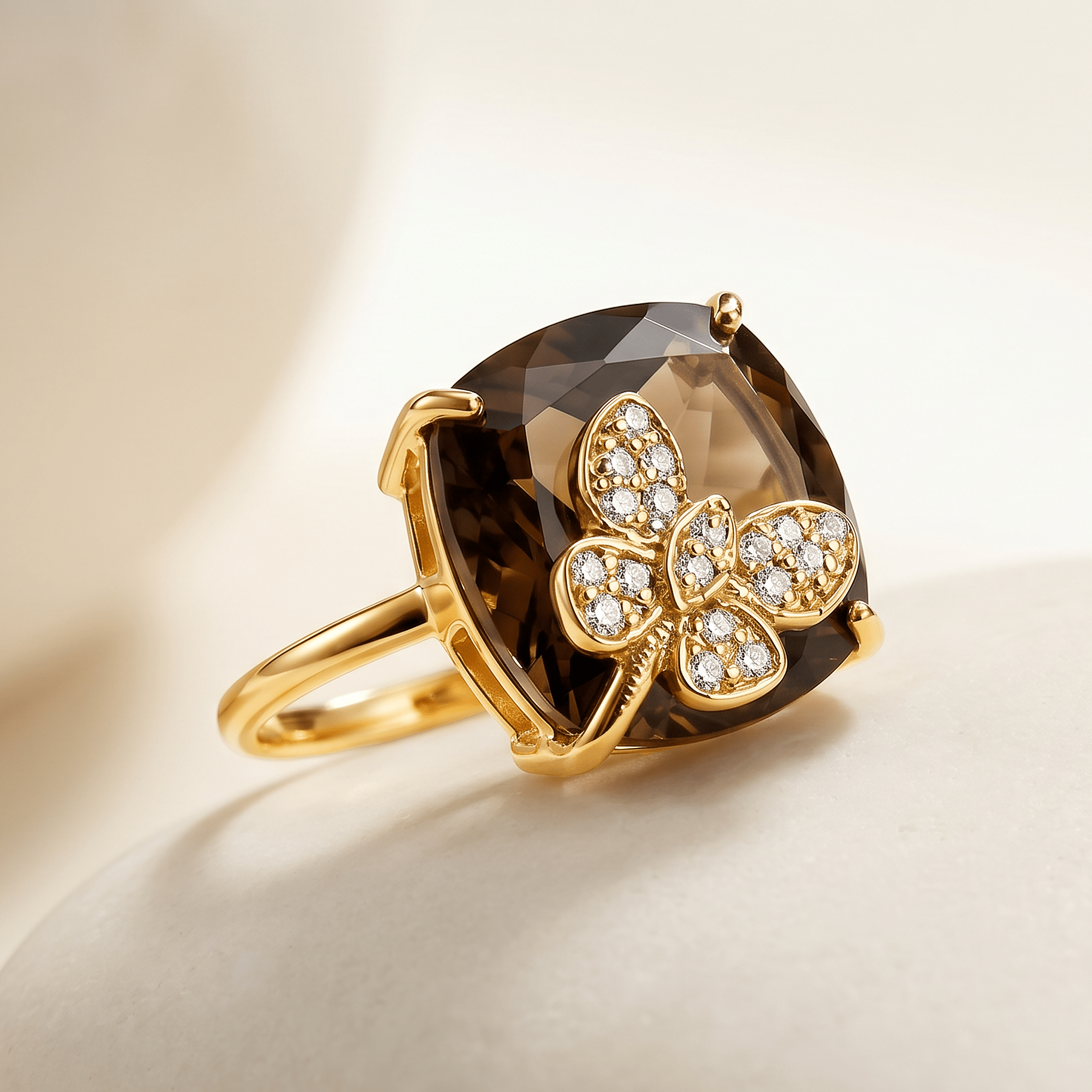 Bague - Or jaune 9k et Argent 925, Diamant et Quartz - Maison Di Giorgio