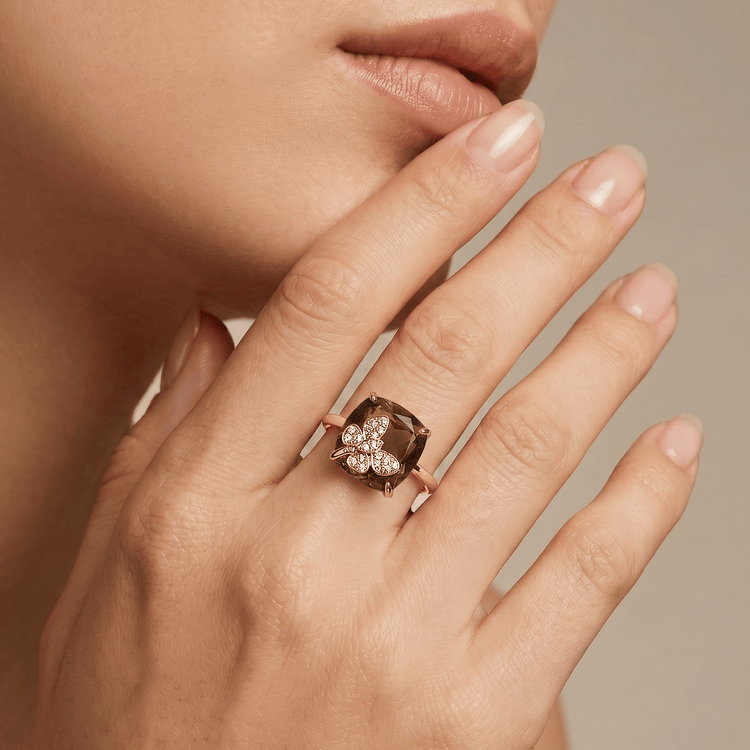 Bague - Or jaune 9k et Argent 925, Diamant et Quartz - Maison Di Giorgio