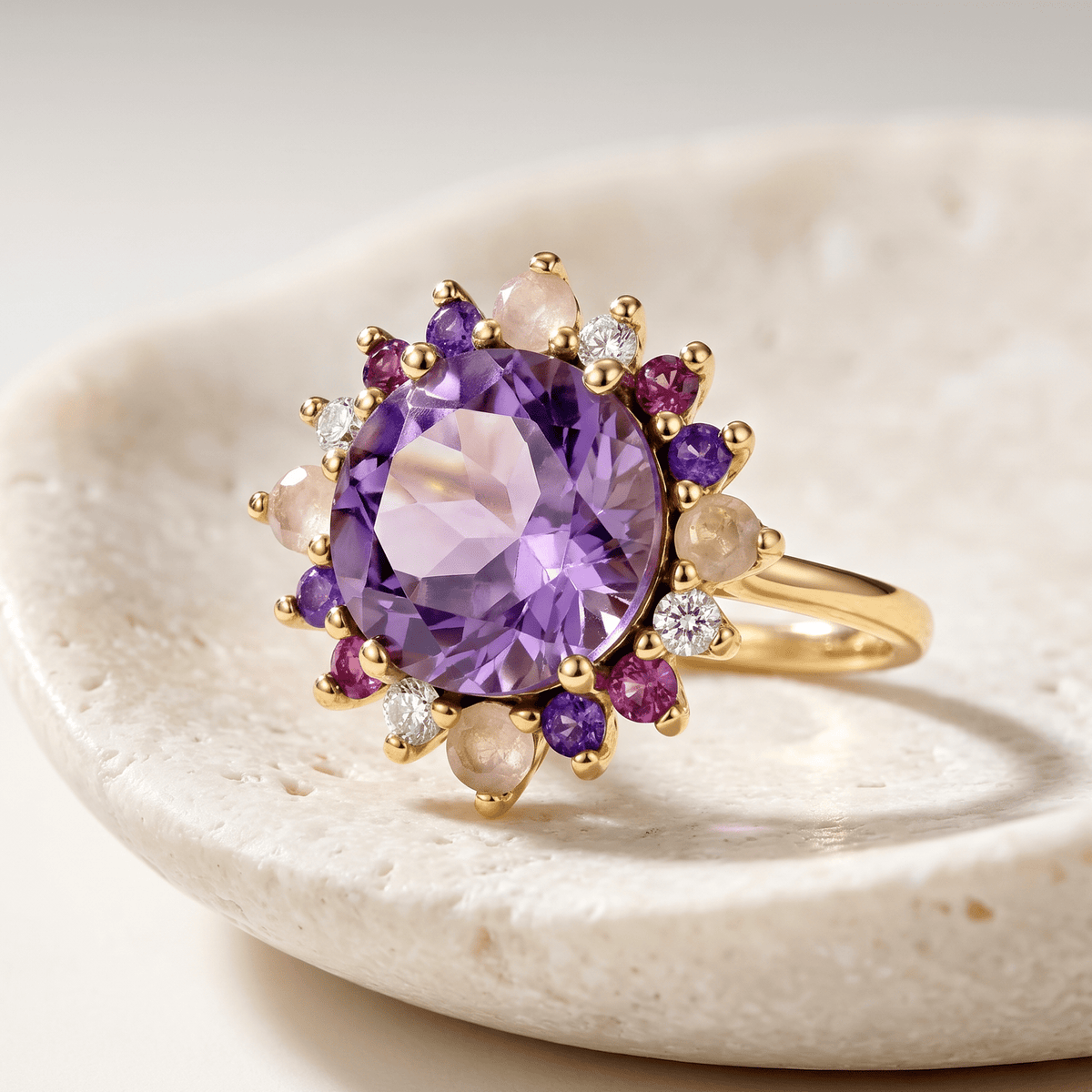 Bague - Or jaune 9k et Argent 925, Améthystes, Quartz, Grenat et Topaze - Maison Di Giorgio