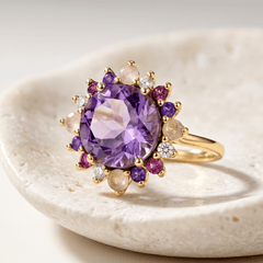 Bague - Or jaune 9k et Argent 925, Améthystes, Quartz, Grenat et Topaze - Maison Di Giorgio