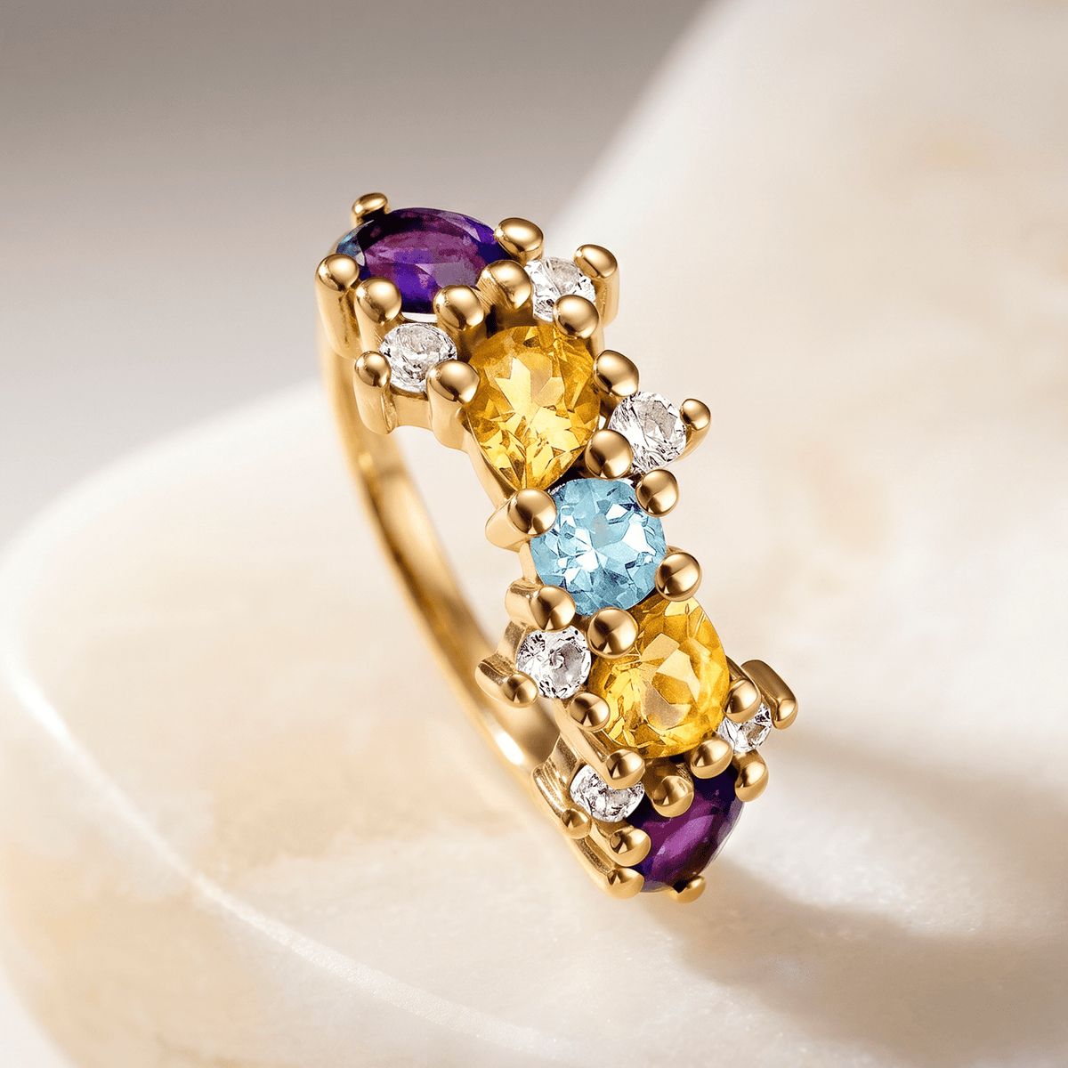 Bague - Or jaune 9k et Argent 925, Topazes, Améthyste et Citrine - Maison Di Giorgio
