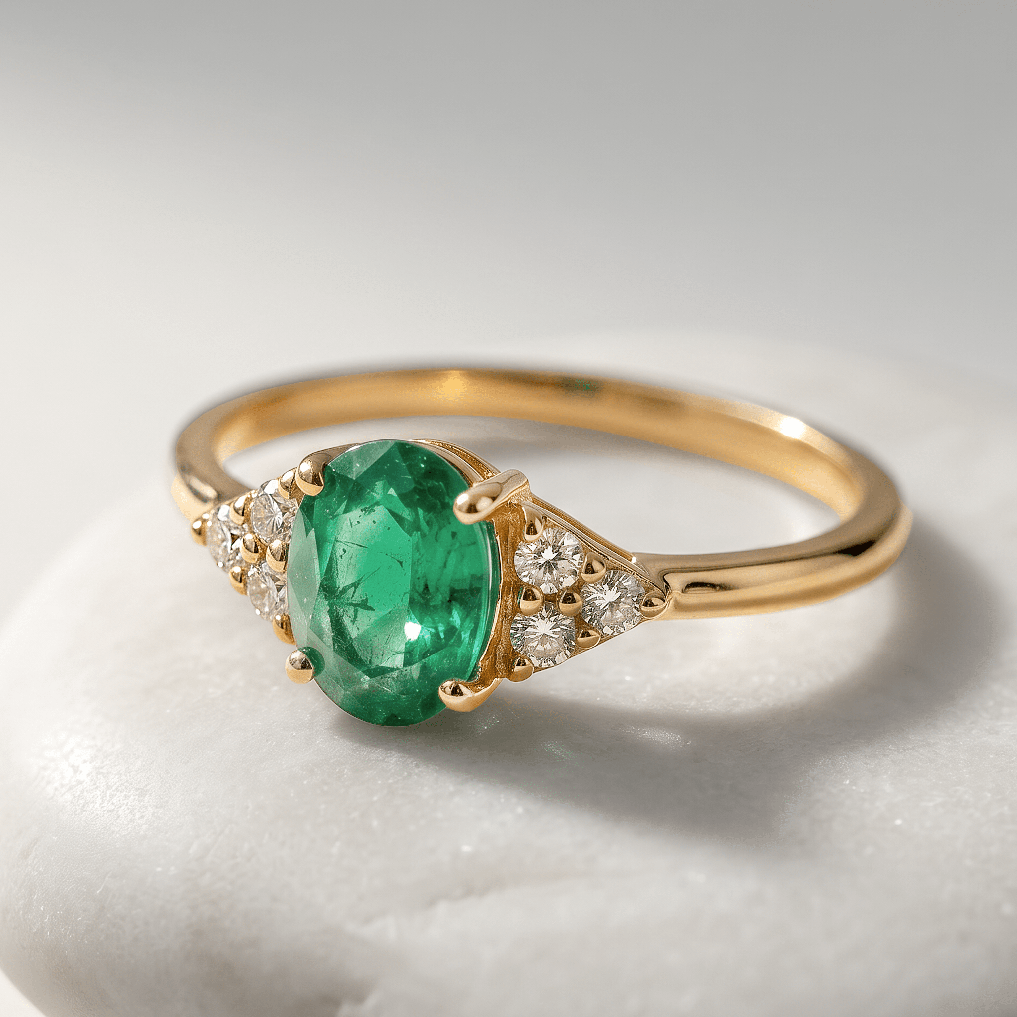 Bague - Or jaune 9k et Argent 925, Diamant et Émeraude - Maison Di Giorgio