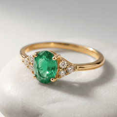 Bague - Or jaune 9k et Argent 925, Diamant et Émeraude - Maison Di Giorgio