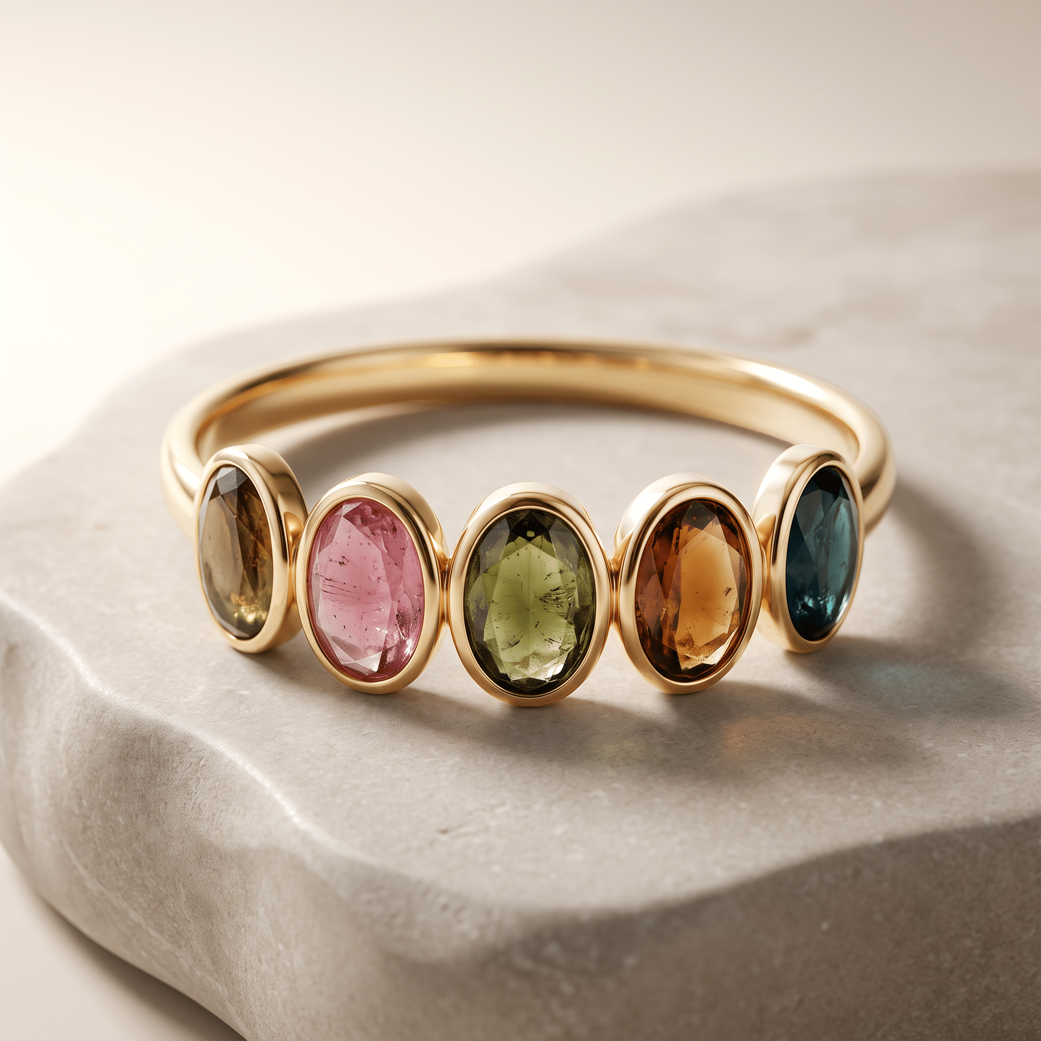 Bague - Or jaune 9k, Tourmalines - Maison Di Giorgio