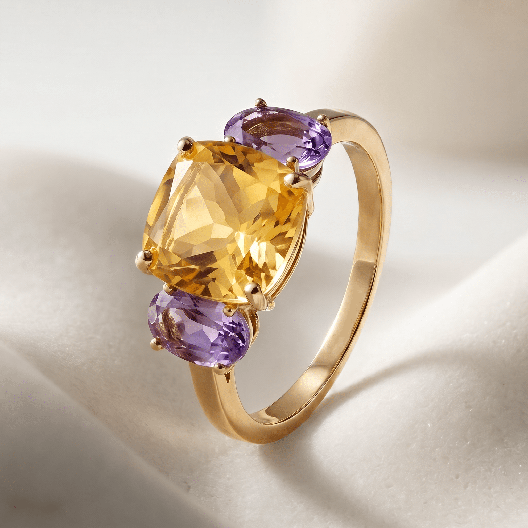 Bague - Or jaune 9k, Citrine et Améthyste - Maison Di Giorgio