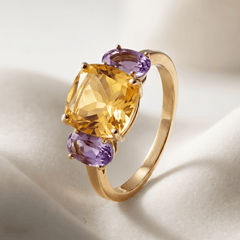 Bague - Or jaune 9k, Citrine et Améthyste - Maison Di Giorgio