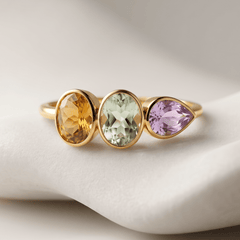 Bague - Or jaune 9k, Citrine et Améthystes - Maison Di Giorgio
