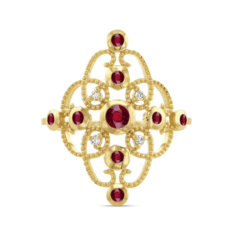 Bague en Or jaune 9k assemblée de Diamant HSI et Rubis - Maison Di Giorgio